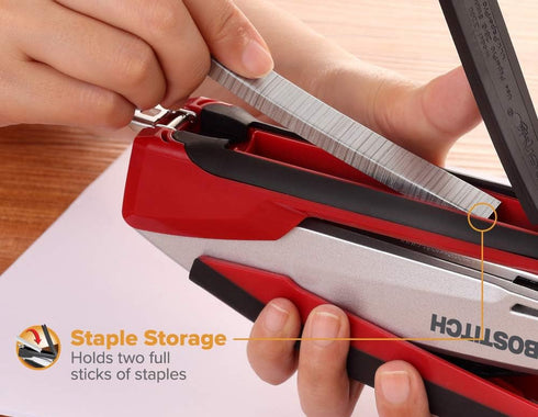 Bostitch Office InPower Spring-Powered Premium Desktop Stapler, Red/Silver (1117)
