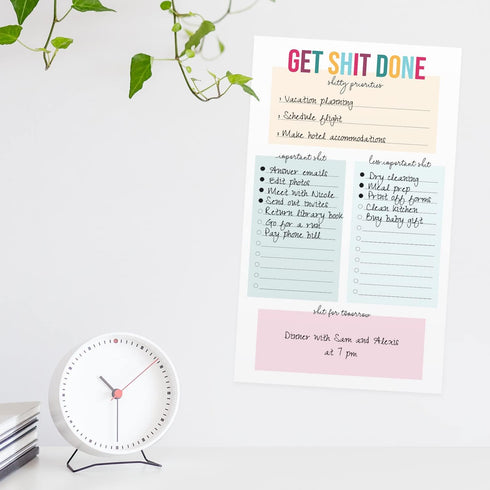 Get Shit Done To Do List, 6" x 10" Hilarious Sticky Note, 50 Sheets Per Pad, Snarky Schedule Checklist, Made in USA