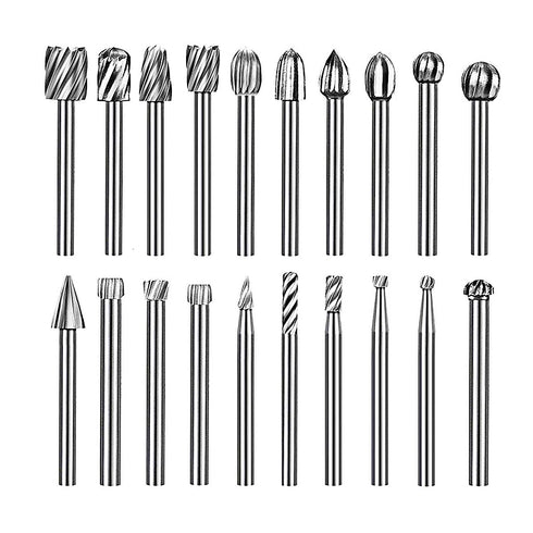 Carving Bits 20pcs Rotary Bits Burr Set with 1/8" Shank for Wood Engraving and Drilling
