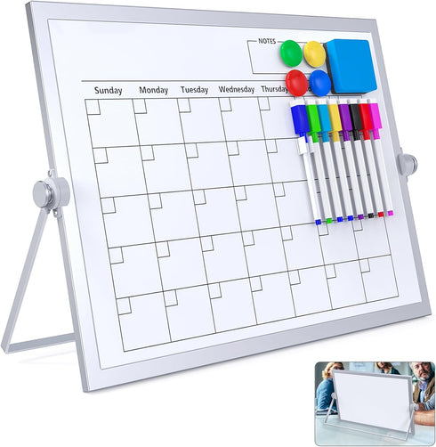 Dry Erase White Board, 16X12in Large Magnetic Desktop Whiteboard with Stand, 8 Markers & 4 Magnets