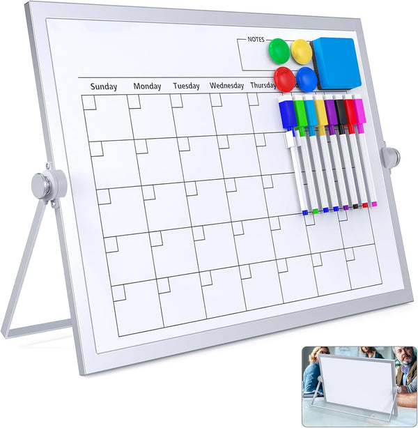 Dry Erase White Board, 16X12in Large Magnetic Desktop Whiteboard with Stand, 8 Markers & 4 Magnets