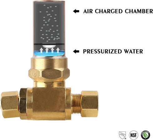 Solimeta Compression Tee Water Hammer Arrestor, 3/8" OD X 3/8" OD Female, Lead-Free Brass