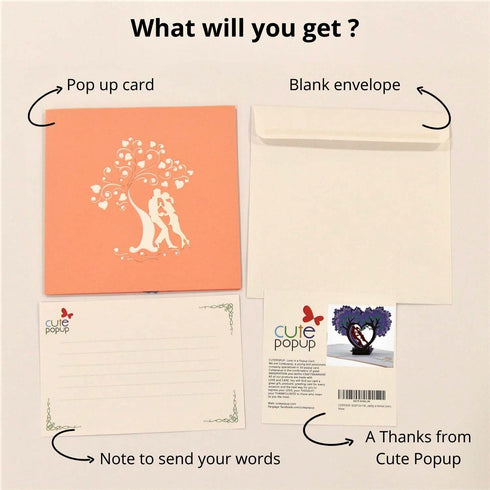 CUTE POPUP Anniversary 3D Pop Up Card - Couple and Heart Tree Design for Valentine's Day, Anniversary - Shining
