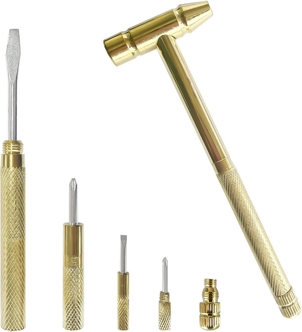 Floral Hammer & Screwdriver - 6 in 1 Multitool Hammer Set with Mini Hammers for Hand Tools (Blue, Gold).