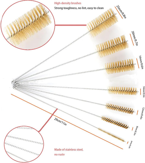 7pcs Brass Wire Tube Brush Set,Bottle Brushes for Cleaning f, 11-Inch Long Brass Brushes,Deep Cleaning of Matel,Pipes, Bottles, Keyboards, Glass and More, Gold