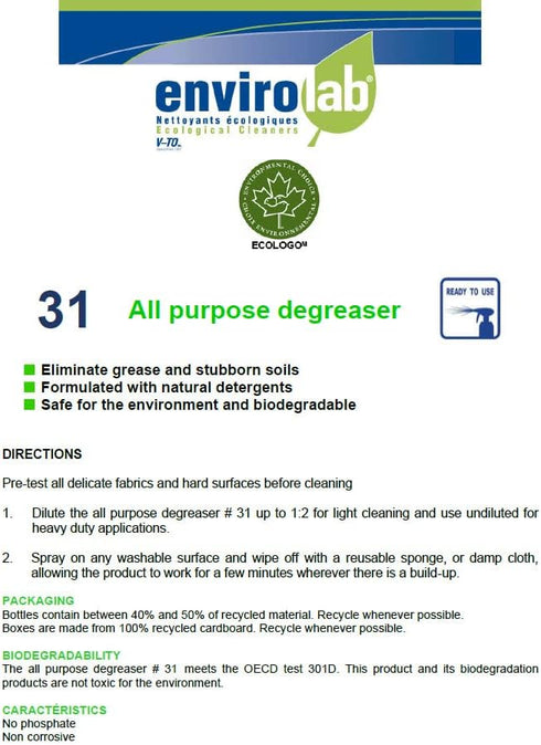 Envirolab Biodegradable degreaser cleaner heavy duty - Food safe professional strength degreaser for kitchen, floor