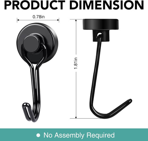 MIKEDE 40LBS Black Magnetic Hooks, Heavy Duty Swivel Swing Hooks for Fridge, Kitchen, Cruise Cabins - 28 Pack