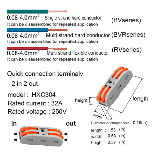 21Pcs 2 Conductor Compact Splicing, 2 Circuit Inline Splices for 28-12 AWG