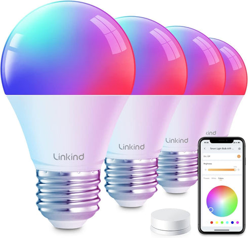 Linkind Smart Light Bulbs, 4 Pack, 60W A19 E26, Remote Control, Works with Alexa & Google Home, 1800K-6500K