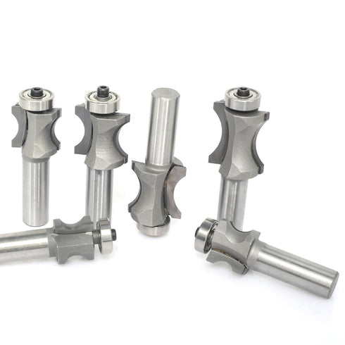 6Pcs Set 1/2" 5/16",3/8",1/2",5/8",3/4",7/8" Akylin's Convex Edge Oval Router Bit Shank, Shallow Bullnose at at