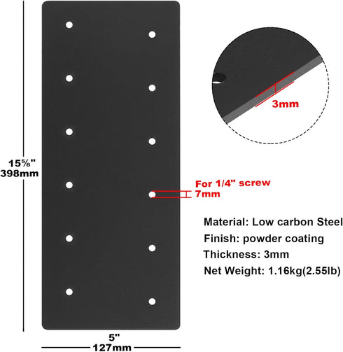 2 Pcs Post to Beam Joint Plates for 6x6 Lumber, Black Flat Brackets Timber Connectors, 5" W x 15-3/8" L, 3mm Thickness