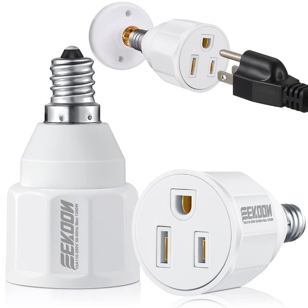 3 Prong Light Bulb Socket Adapter, Light Socket to Plug Converter for Patio, Garage, Porch (1 Piece)