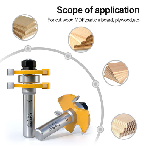 FivePears Tongue and Groove Router Bit Set, 1/2" Shank, T Shape Wood Milling Cutter (2pcs)