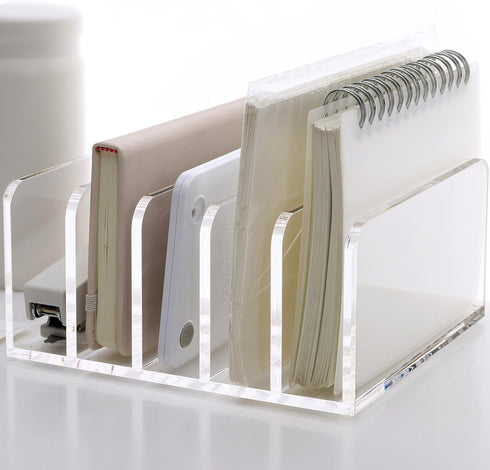SANRUI Acrylic Desk File Organizer Holder, 5 Upright Clear Desktop Mails Sorter, Document Magazine Storage for Home,