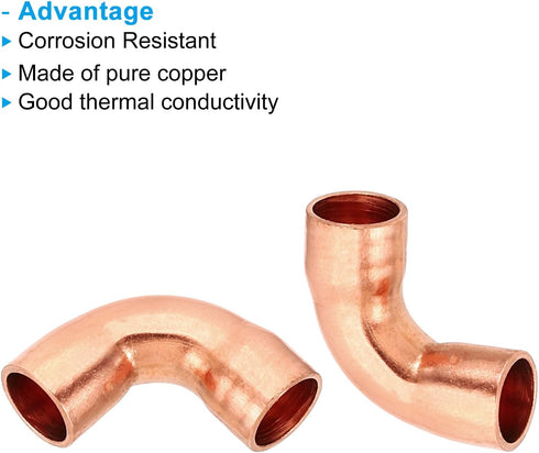 PATIKIL 1/4" ID 0.8mm Thick Elbow Copper Fitting, 6pcs 99.9% Pure Copper 90 Degree Short Radius Tube Connector