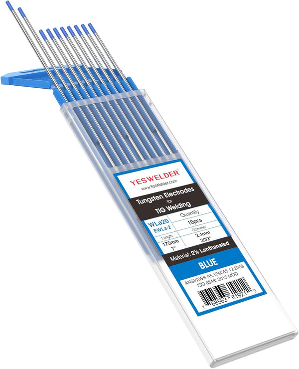 YESWELDER 2% Lanthanated TIG Welding Tungsten Electrode 3/32" x 7" (Blue, WL20/EWLa-2) 10-pk