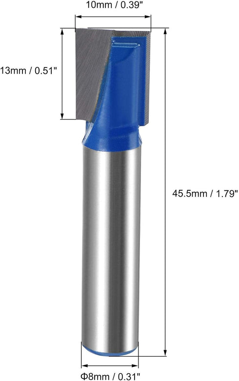10mm 8mm 2 uxcell Dia Shank Bottom Cleaning Router Bit, Flutes Carbide Tipped Cutter Uncoated for Woodworking Blue