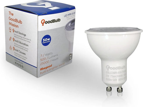 GoodBulb MR16 LED Light Bulb, 7-Watt (50W Equivalent) Dimmable, Energy Efficient Halogen Replacement, 5000K Daylight White, 500-Lumens, GU10 Base (Pack of 6) by GoodBulb
