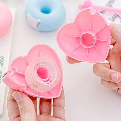 Pink Portable Candy Color Tape Dispenser, Heart-Shaped Tape Dispenser, Cute Roll Tape Organizer for Home Office School