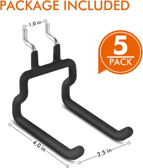 Utility Heavy Duty Pegboard Hooks - 5Pack Peg Board Accessories for Hanging Tools Fit 1/4" Peg Holes - Pegboard Organizer Black Large Tool Holders for Garage Workshop Shed