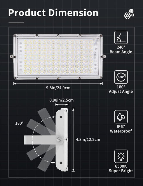 100W 8000LM Lights,6000K Lights,IP65 papasbox LED Flood Light Outdoor, Outdoor Security Daylight White led Stadium