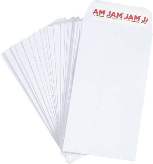 JAM PAPER #6 Coin Business Envelopes - 3 3/8 x 6 - White - 50/Pack with Peel and Seal Closure