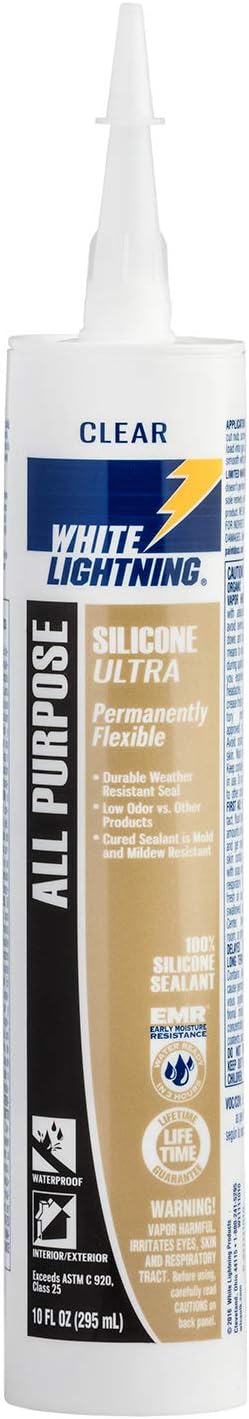 White Lightning W11111010 All Purpose Silicone Ultra 100% All Purpose Silicone Sealant, Clear, 10 fl. oz. by White Lightning