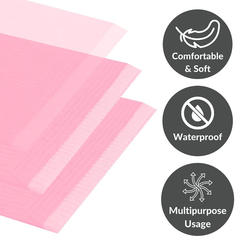 3-Ply 125 Pack 13" 18" Waterproof x Pink Dental Bibs Disposable, Soft Dentist Bibs Napkin, Ideal for Medical Patients
