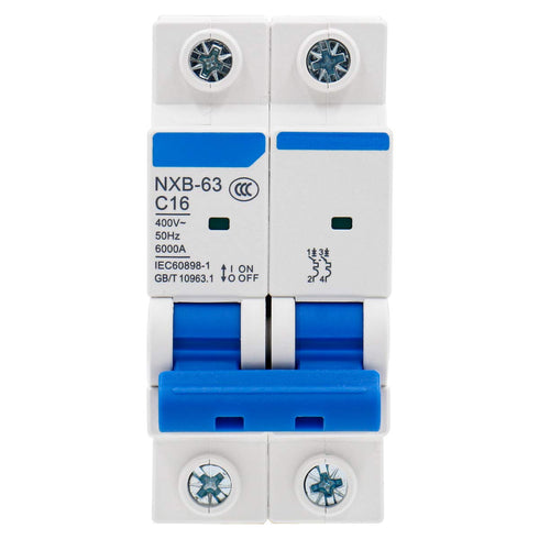 Baomain Low-Voltage Mini Circuit Breaker NXB-63(DZ47-63) C16 16A 2 Pole 400V DIN Rail Mount White