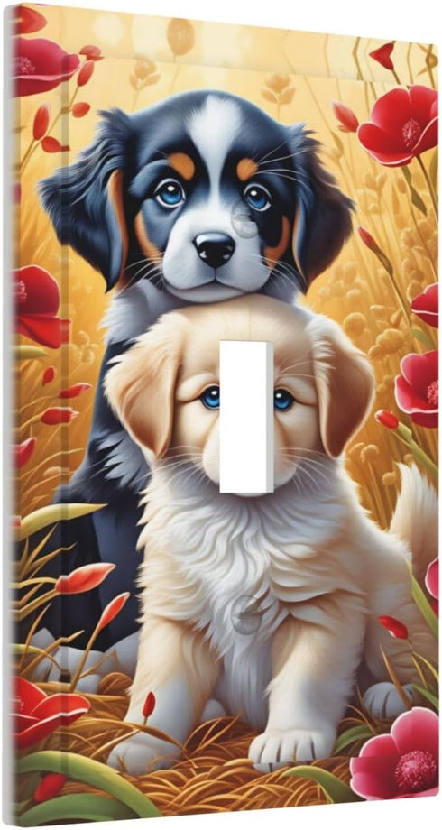 haigof 1 3 5 Inch Cute Dog Light Switch Cover Wall Plate Gang Single Plates Print Faceplate Home Decor X