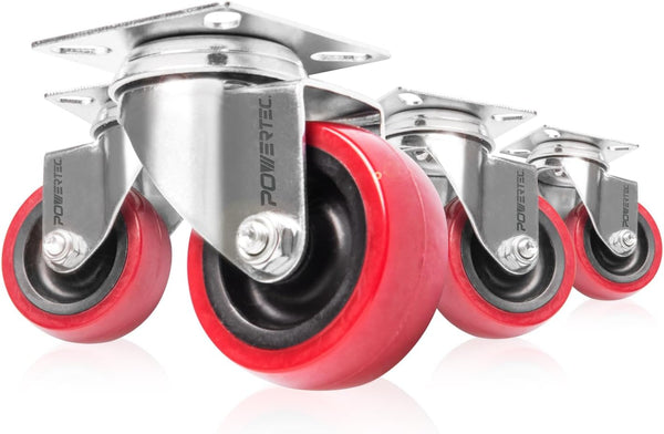 POWERTEC 2 Inch Swivel Caster Wheels, Set of 4, 400 lbs Load, Heavy Duty Plate Casters