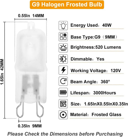 G9 Bulb, 10 Pack G9 40W Bulbs, G9 120V 40W, G9 Dimmable 2800K, G9 Bulb 40 Vinaco Frosted Halogen Light High Brightness