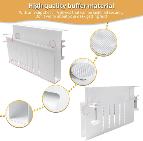 Desk Side Storage, No Drill Steel Hanging Organizer, Laptop Holder for Office & Home (White)