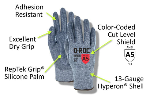MAGID Heat-Resistant Work Gloves, Size 8/M,ANSI Cut Level A5, Silicone Coated for Adhesion Resistance, Window Fabrication, Sealant Jobs, Glass Handling,HPPE+ Shell (GPD487),