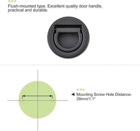uxcell Black Flush Pull Ring Handle, 40.5x11mm, Plane Drawer Door Pull