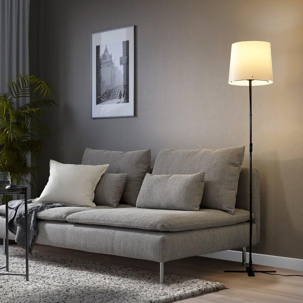 Generic Modern Floor Lamp with White Shade, 59 inch Height, Black Metal Stand,