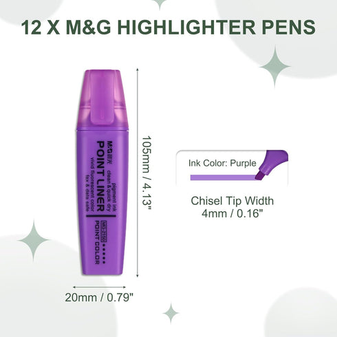 M&G Purple Highlighter, 12 Pack, No Bleed Highlighters, Neon Thick Cute Markers for Books