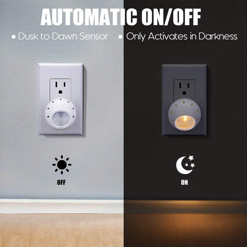 360 6 Pack Emotionlite Plug-in Night Lights, Warm White LED Nightlight, Rotation, Dusk to Dawn Sensor, Kids, Adult