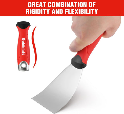 Goldblatt 3" Putty Knife, Stainless Steel Scraping Tool with Hammer End, Soft Grip for Drywall Repairing