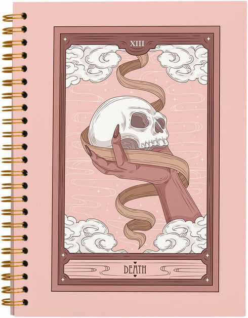 QUICQOD Skeleton Pink Gothic Notebooks, Goth Journal Notebook for Women, Hardcover Spiral Notebook 5.5x8.3