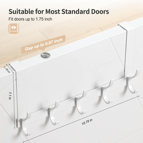 Over The Door Hooks, 10 Coat Hanger Hooks for Bathroom, Fits 1-3/4" Thick Door for Hanging Towels