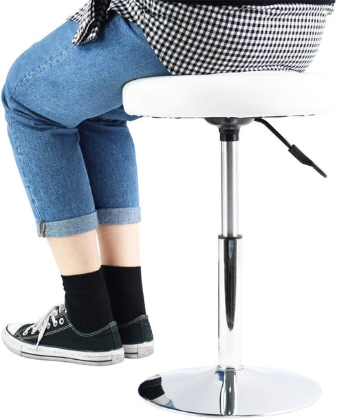 FURWOO Adjustable Height PU Leather Round Stool - Small White Office Chair