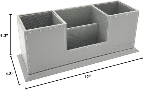 UnionBasic Leather Desk Organizer, Multi-compartment Pen Holder, Gray