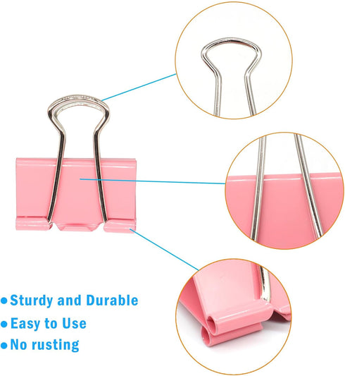 Extra Large Binder Clips - 2 Inch / 51mm Big Paper Clamps for Office and School Supplies (Pink)