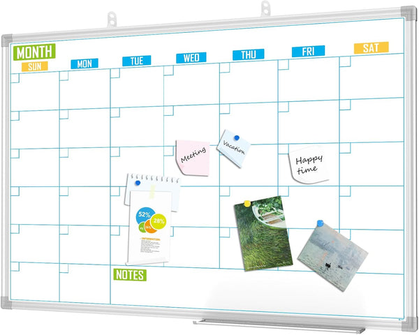 Lockways Dry Erase Calendar Whiteboard, Monthly White Board Calendar 36" x 24", Wall-Mounted Aluminum Framed Board