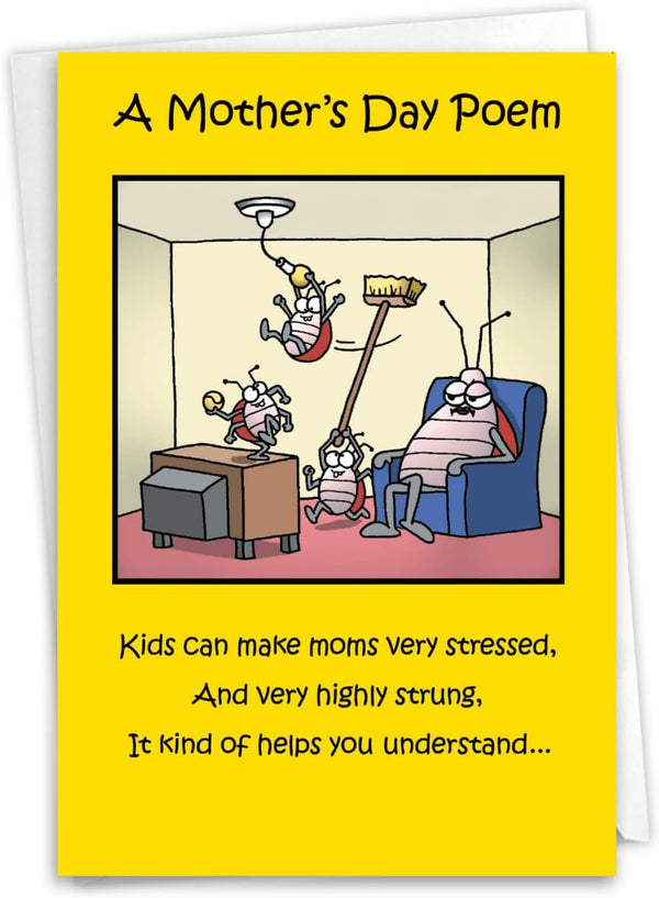 NobleWorks - Happy Mother's Day Card with Funny Cartoon Humor and Envelope, Moms Day Poem 0045