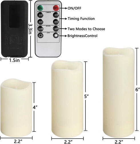 YOROXRG Set 24 4 4" 5" 6" 2.2"),for of Waterproof Outdoor Flameless Candles, LED Candles with Remote and Timer,(H x D