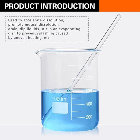 6PCS Glass Stir Sticks, Lab Glass Stirring Rods 8"X2 10"X2, 3PCS Glass Graduated Droppers for Science Lab Kitchen