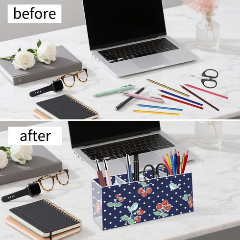 Generic Retro Strawberry Bird White Dots Desk Pen Organizer Acrylic Organizers Hair Brush Holder Makeup Organizer