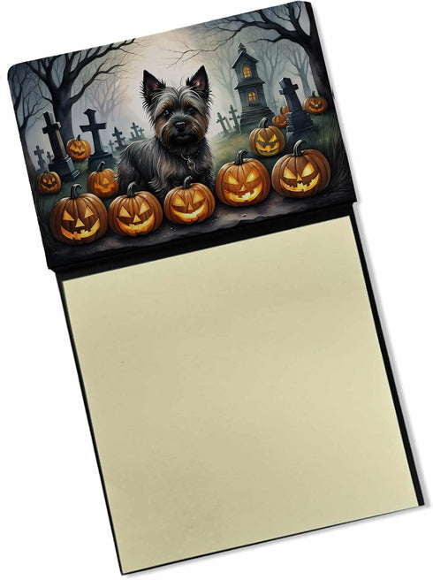 Caroline's Treasures Cairn Terrier Spooky Halloween Sticky Note Holder, Refillable Dispenser, Memo Pads